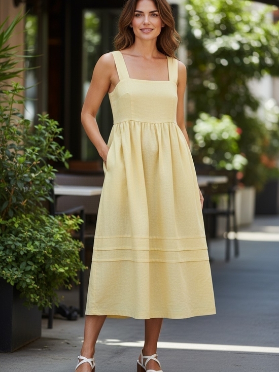 a new day Dresses & Skirts - a new day Pale Yellow Square-Neck Midi Dress